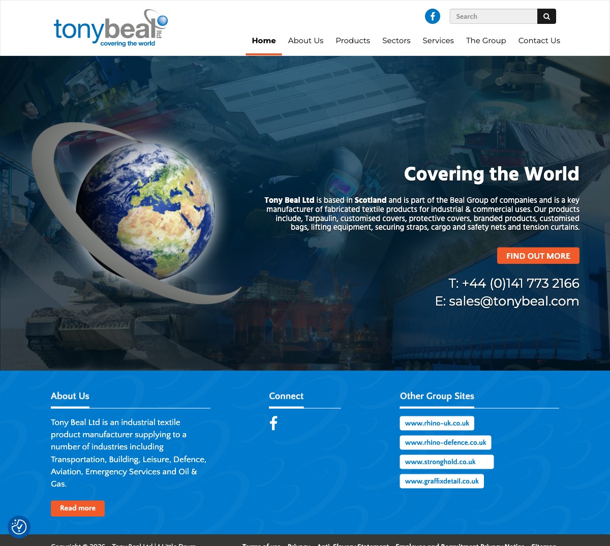 Tonybeal.com - WordPress development with PSD to HTML conversion for an industrial textile company.